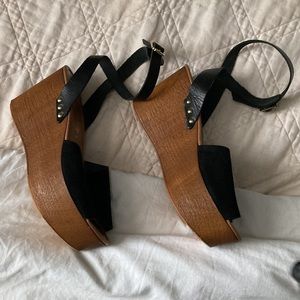 Black Suede Wooden Platform Seychelles Sandals Size 8